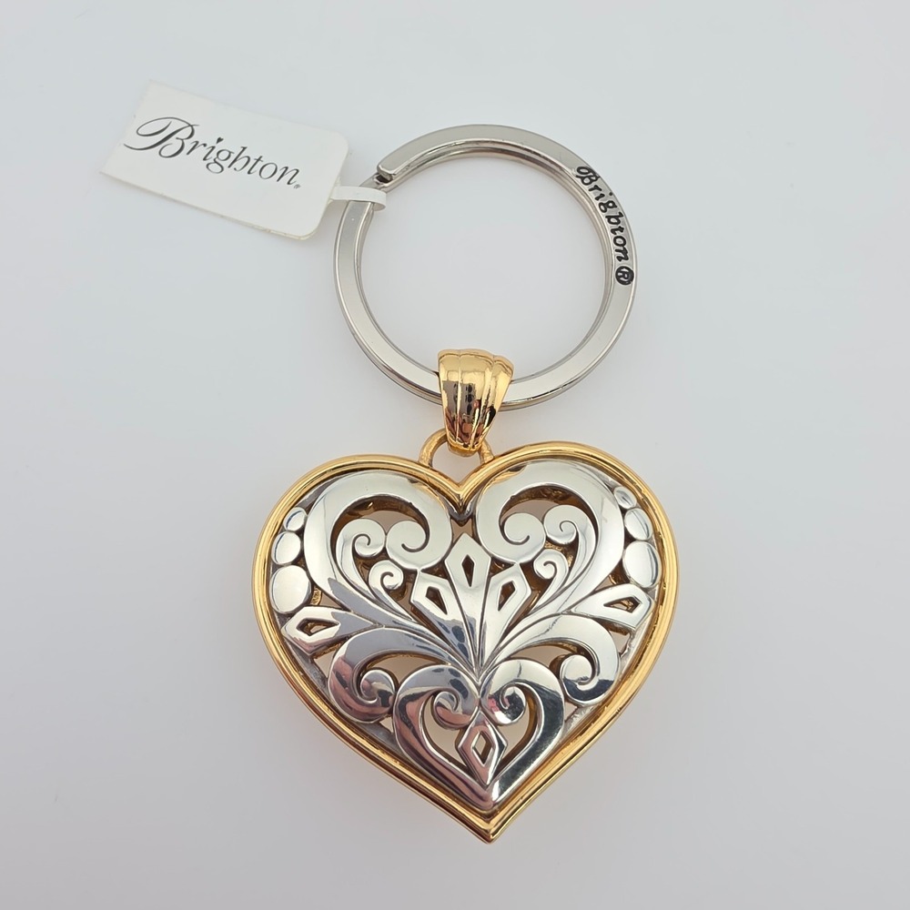 New w Tags!! BRIGHTON Roccoco Heart Key Chain Keyring Fob Silver & Gold Plate